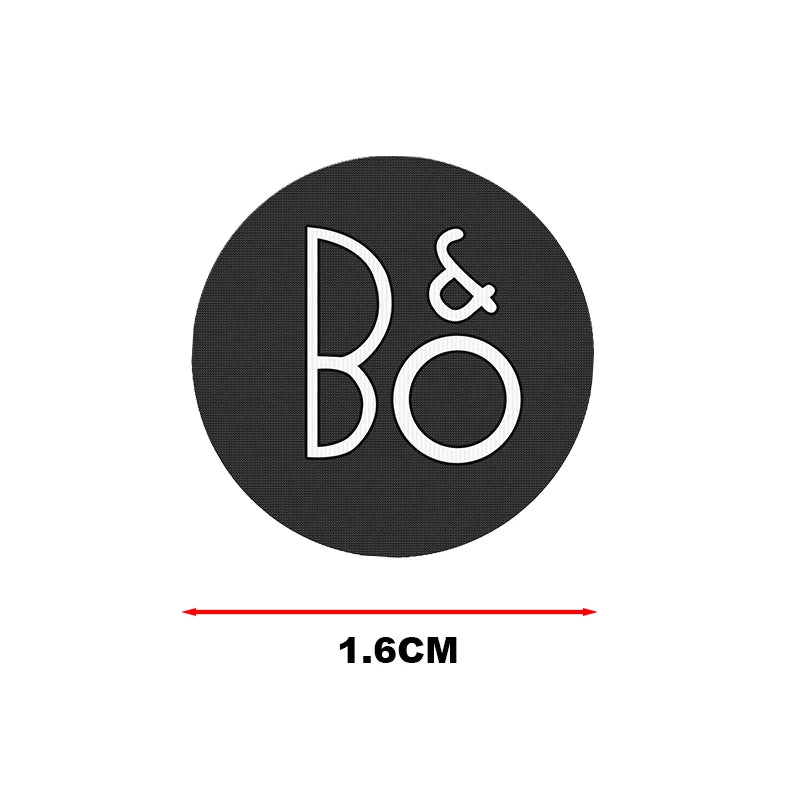 Black circular emblem with white letters B & O