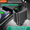 A black dual line free expansion and contraction charging adapter is shown next to a smartphone.