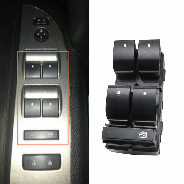 A close-up view of a black power window control switch replacement for vehicles.