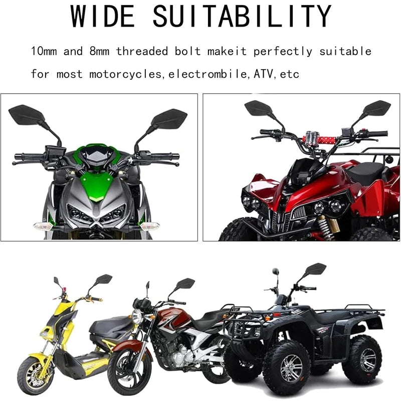 A close-up view of a motorcycle with a high-visibility rearview mirror installed.