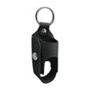 Black leather portable inhaler storage case with a metal keychain ring.