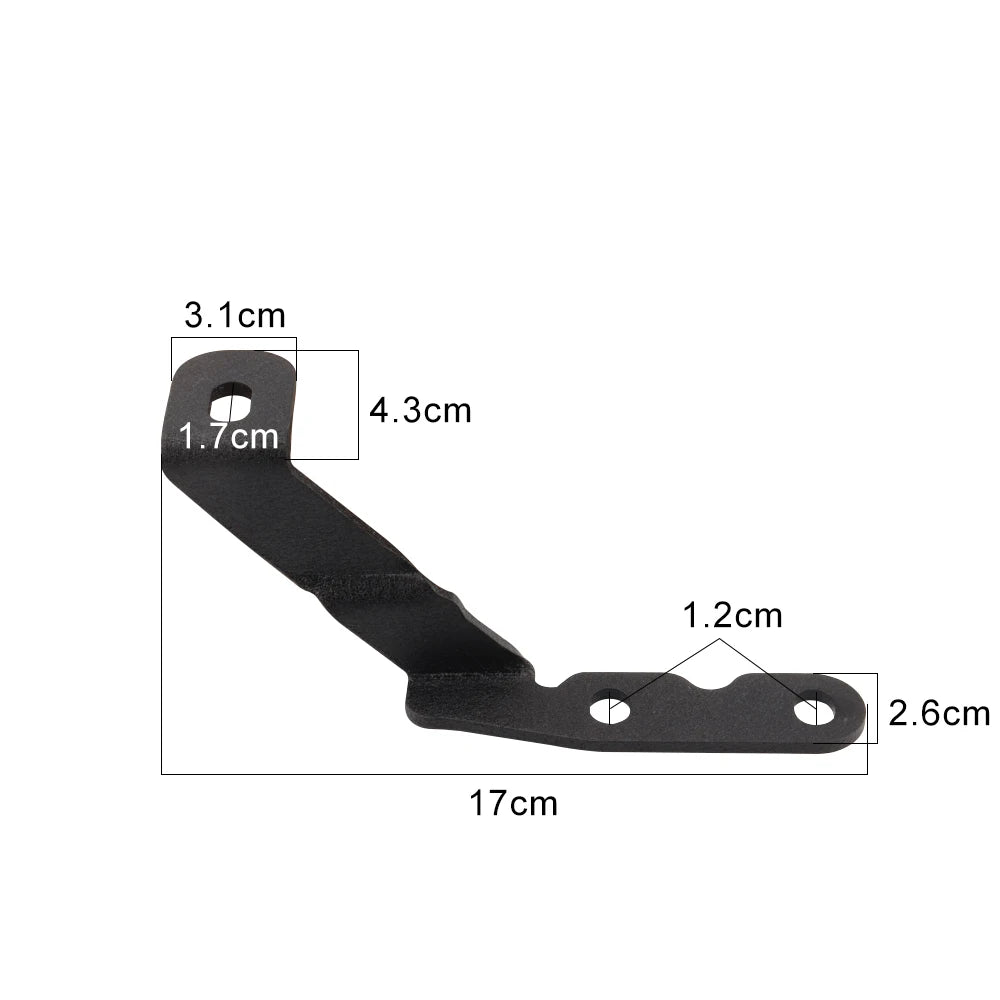 Support de montage pour lampe brouilleuse LED noire, dimensions 3,1x4,3 cm et longueur totale de 17 cm
