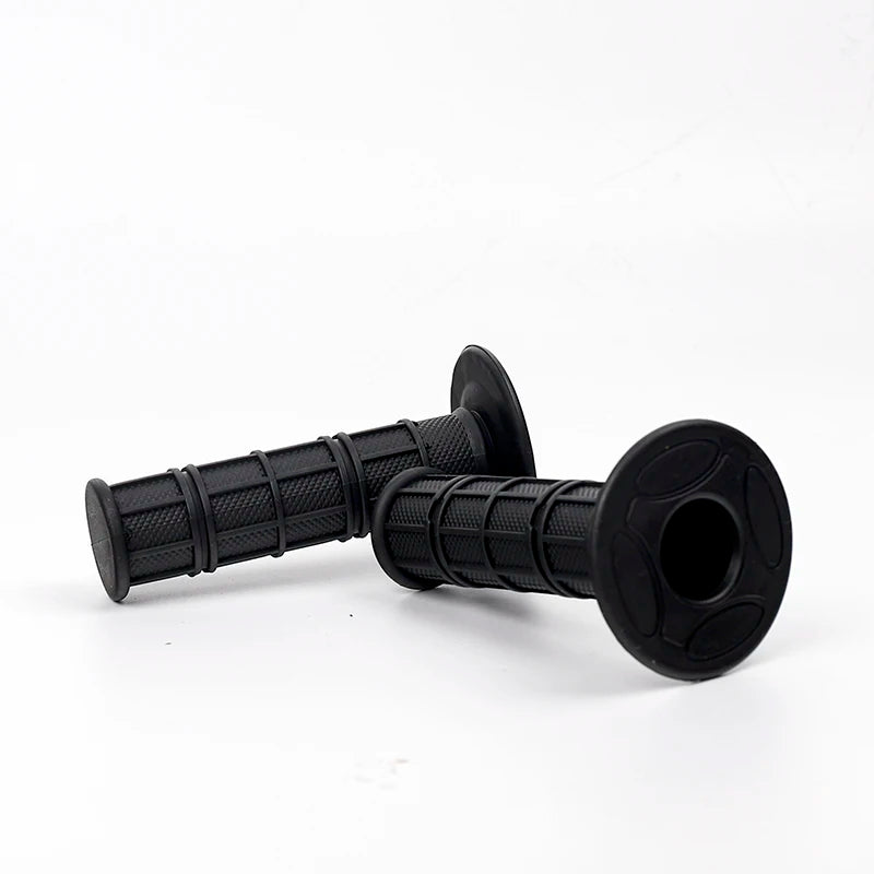 Black universal motorcycle handlebar grips with textured rubber coverings