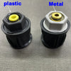 Comparison of plastic and metal components for a high-pressure washer gun nozzle set.