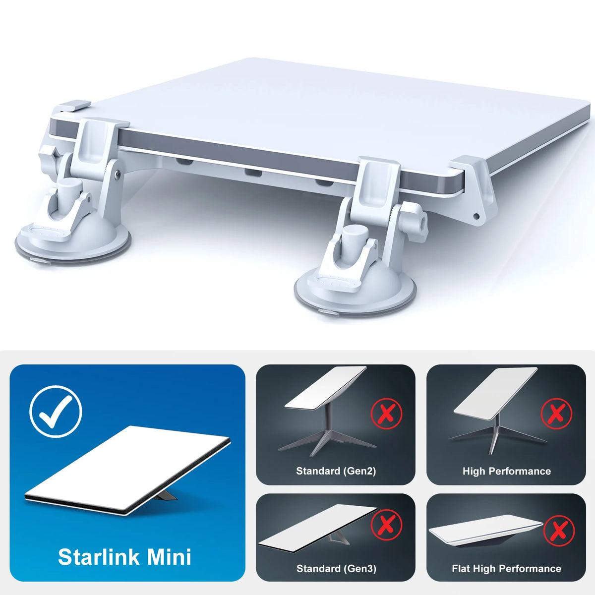 A portable suction mount designed to hold a Starlink Mini device.