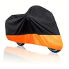 A black and orange universal motorcycle protective cover shown in profile.