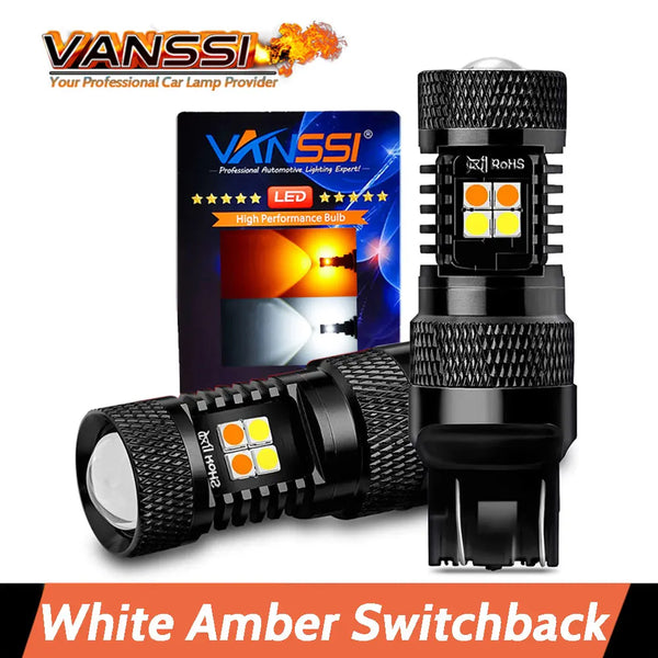 White Amber Switchback LED bulb with a black housing and threaded connector.