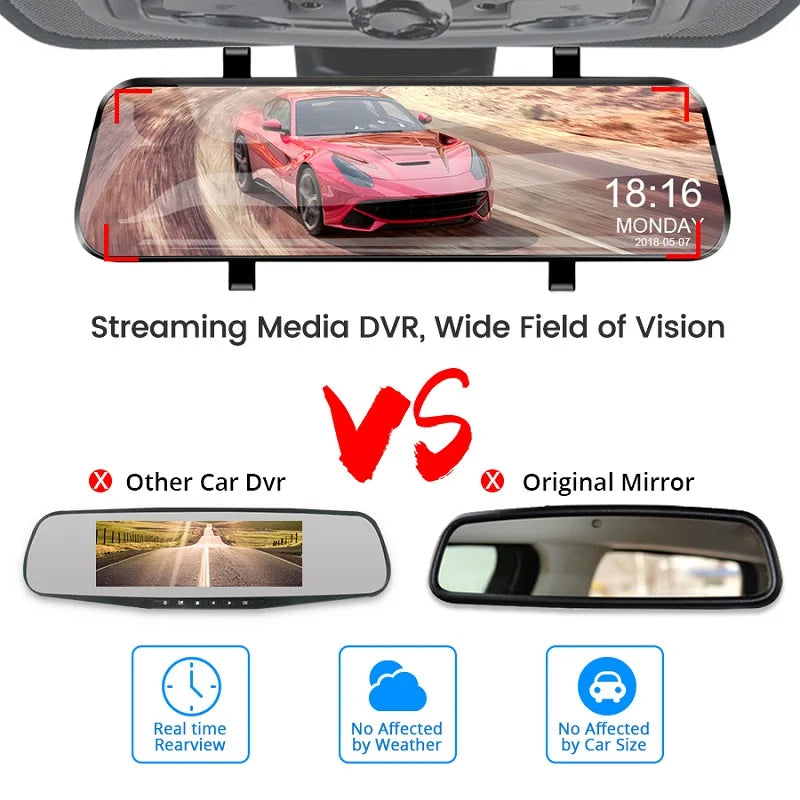Un DVR automobile dual 1080P avec vision nocturne HD, montré avec d'autres DVR et un miroir original.
