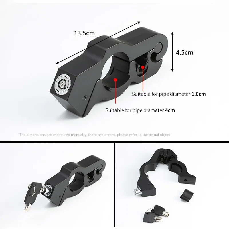 Verrou de guidon noir et robuste pour moto et ATV, avec différentes options de diamètre de tuyau.