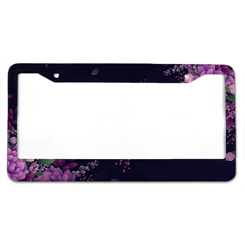 Schwarze Aluminium-Kennzeichenabdeckung mit lila Blumenmuster