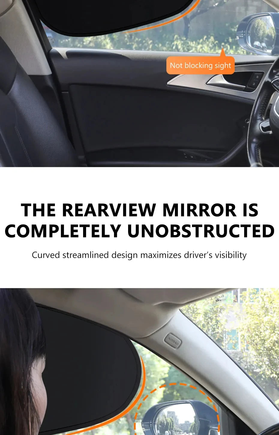 Eine Rückspiegel in der Auto-Innenausstattung, die die ungehinderte Sicht für den Fahrer hervorhebt.