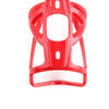 Red lightweight plastic bicycle bottle holder rack designed to secure water bottles on a bike.