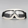 A pair of white retro folding motorcycle windproof glasses with black frames and lenses.