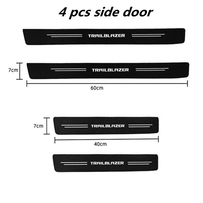 Four black Trailblazer side door decals shown with their respective lengths.
