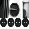 Un jeu de quatre protections de serrure pour portes de voiture noires, incluant un loquet et diverses formes pour l'installat