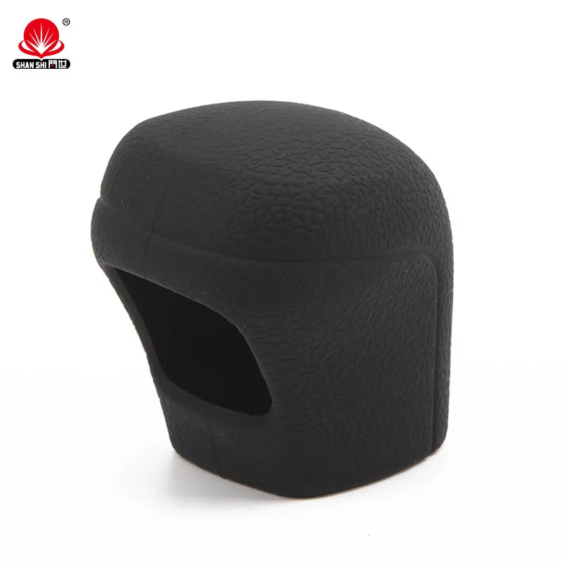 Black universal car gear shift knob cover with a cutout for visibility