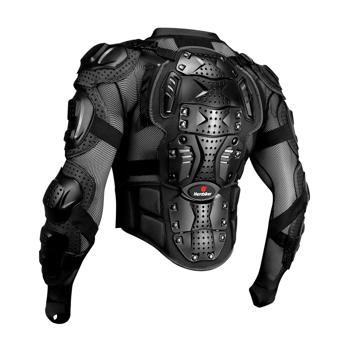Black heavy-duty motocross riding jacket shown from the back