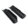 Black motorcycle front fork guard kit shown in a side view.