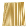 A row of polished brass bar rods used for DIY and wire work.