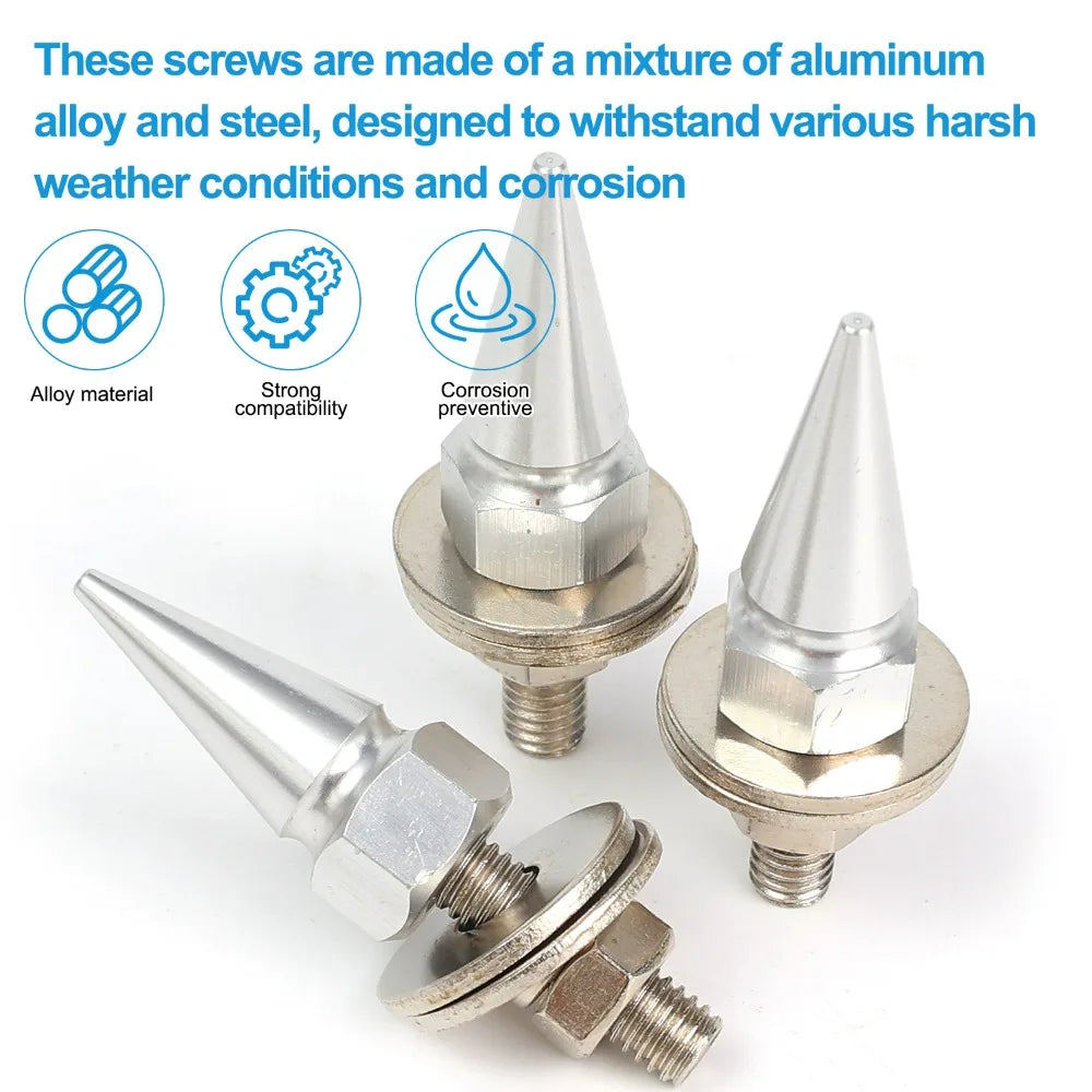 A set of silver M6 license plate screws made from an aluminum alloy and steel mixture.