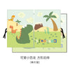 A set of magnetic car window shades featuring dinosaur designs and a built-in mosquito net.