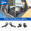 Set of black cup holders for the Ford Bronco A-Pillar, including mounting brackets and screws.