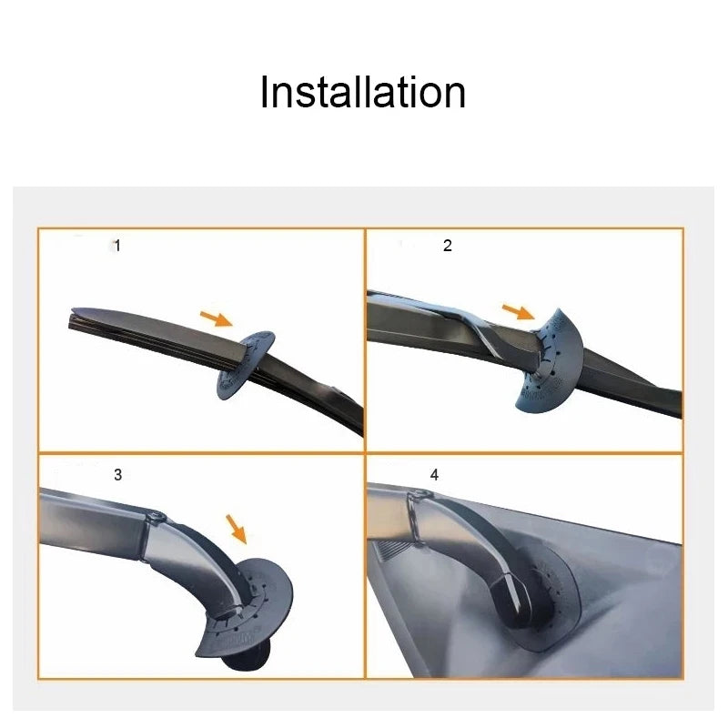 Installation steps showing how to install a car windshield debris protector sleeve.