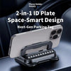 A 2-in-1 ID Plate Space-Smart Design phone holder is shown mounted on a car interior surface.
