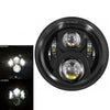 A black DOT SAE motorcycle headlight assembly showing high and low beam settings.