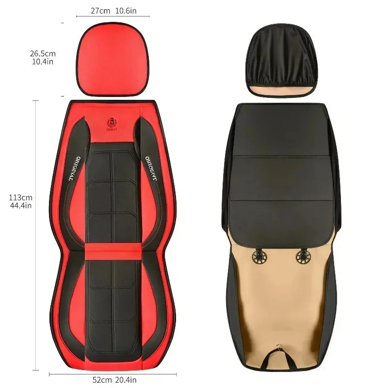 A pair of black and red waterproof anti-slip car seat covers shown in front view.