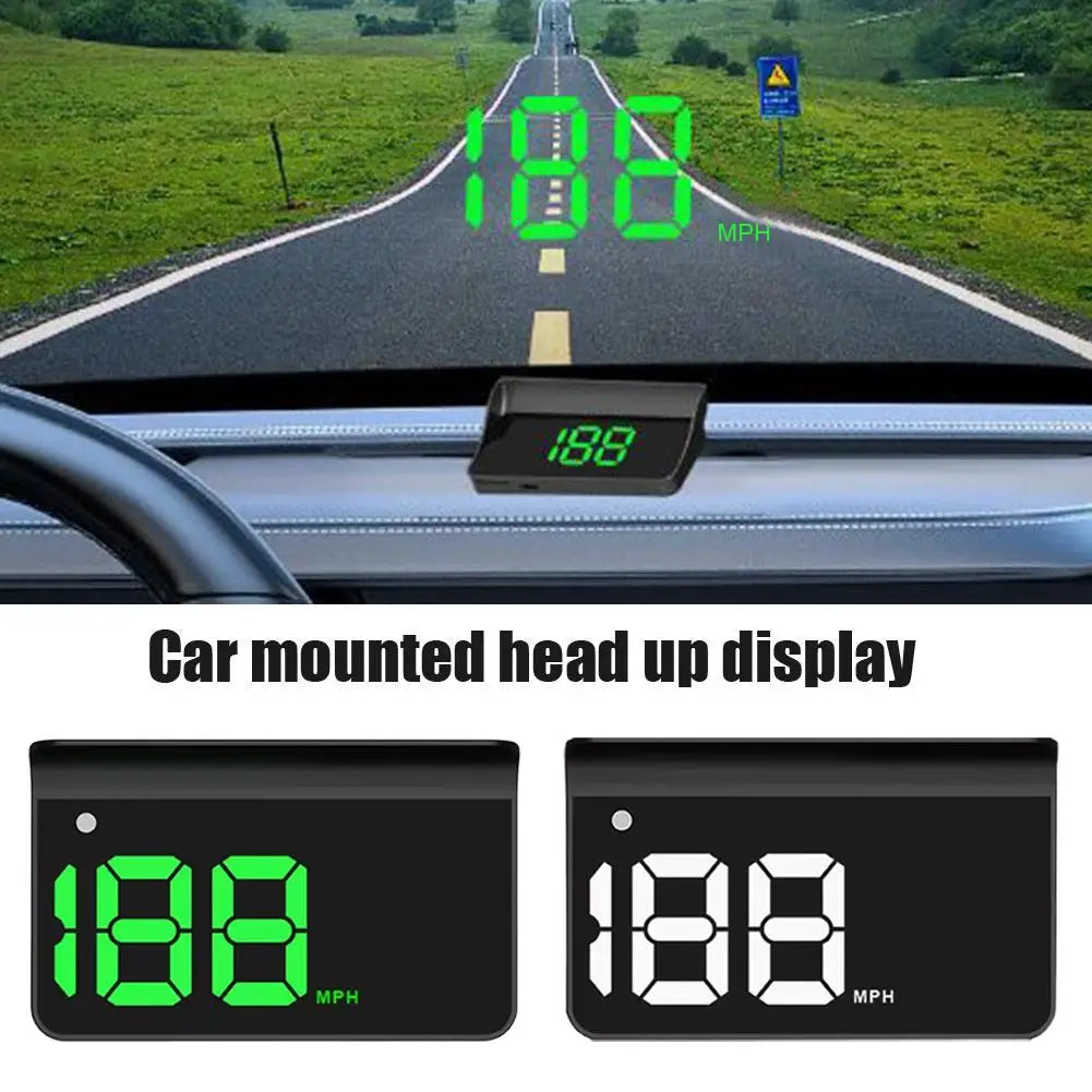 Car mounted head up display showing 188 MPH speed on a dashboard screen.