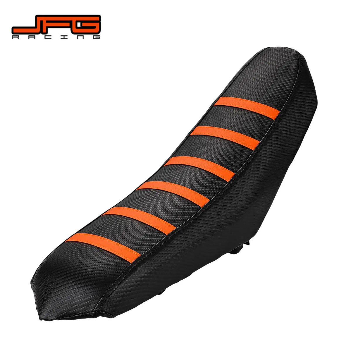 Housse de siège durable à motifs noir et orange pour vélo électrique.