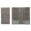 A grey leather document and ID holder with a silhouette of a car embossed on the cover.