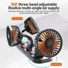 Three adjustable air supply fans mounted on a stand for multi-angle circulation and cooling