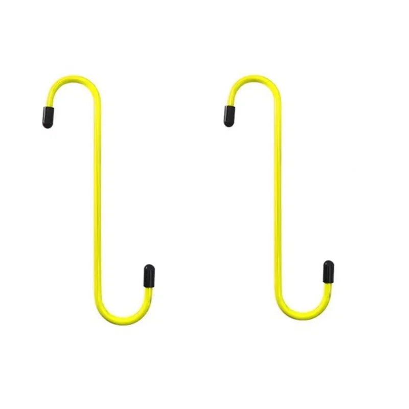 A yellow suspension disc service brake caliper hook with a curved design.