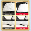 Before and after comparison of a professional car scratch remover kit on a white surface.