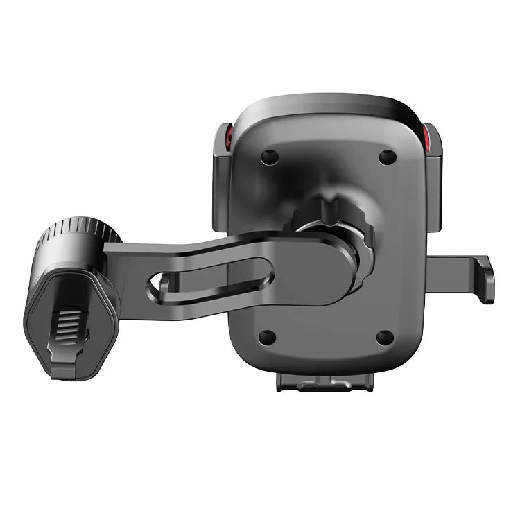 A black universal car phone mount with a gravity lock mechanism.