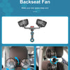 Adjustable car backseat fan with multiple blades shown in installation context.
