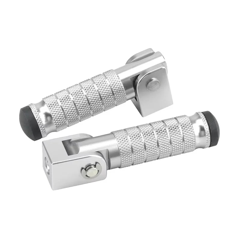 Silver universal motorcycle foot pegs and footrests with textured grips