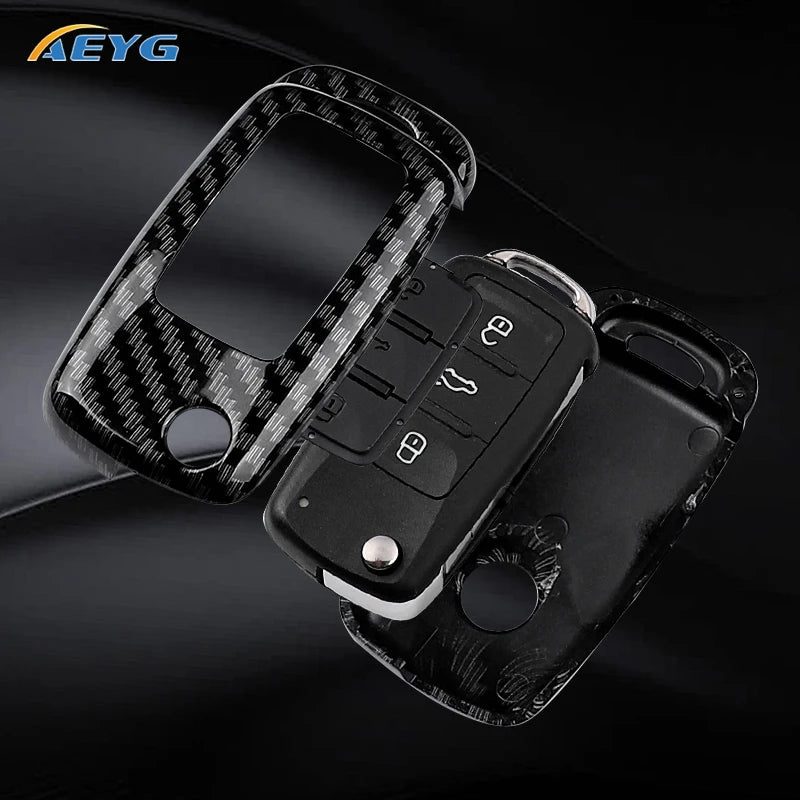 Carbon Fiber Car Key Case Cover for VW, Skoda, and Audi Models