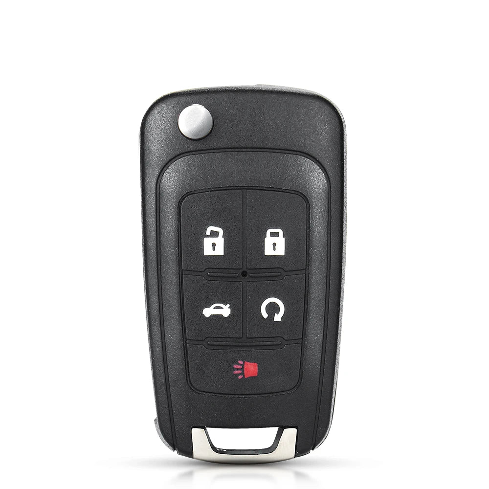 A black flip remote car key for Chevrolet, Opel, and Vauxhall models with various buttons.