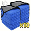 A stack of ten blue microfiber car cleaning towels with black mesh tops.