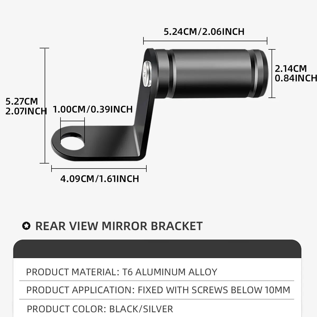 Black T6 aluminum alloy rear view mirror bracket for universal phone holders