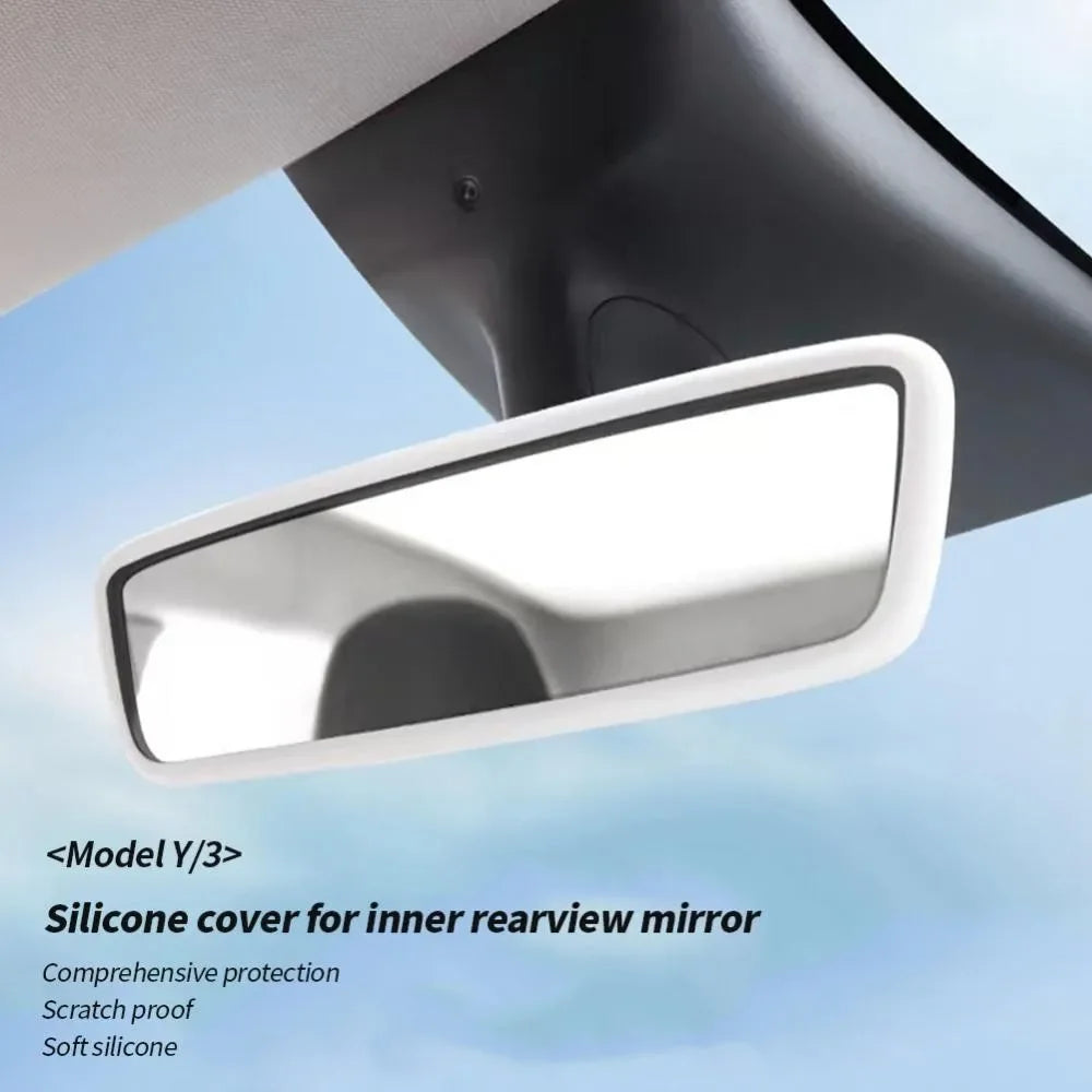 Silicone cover for inner rearview mirror used as an edge protector for a vehicle.