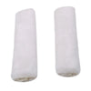 Two white luxury car seatbelt shoulder pads displayed vertically.