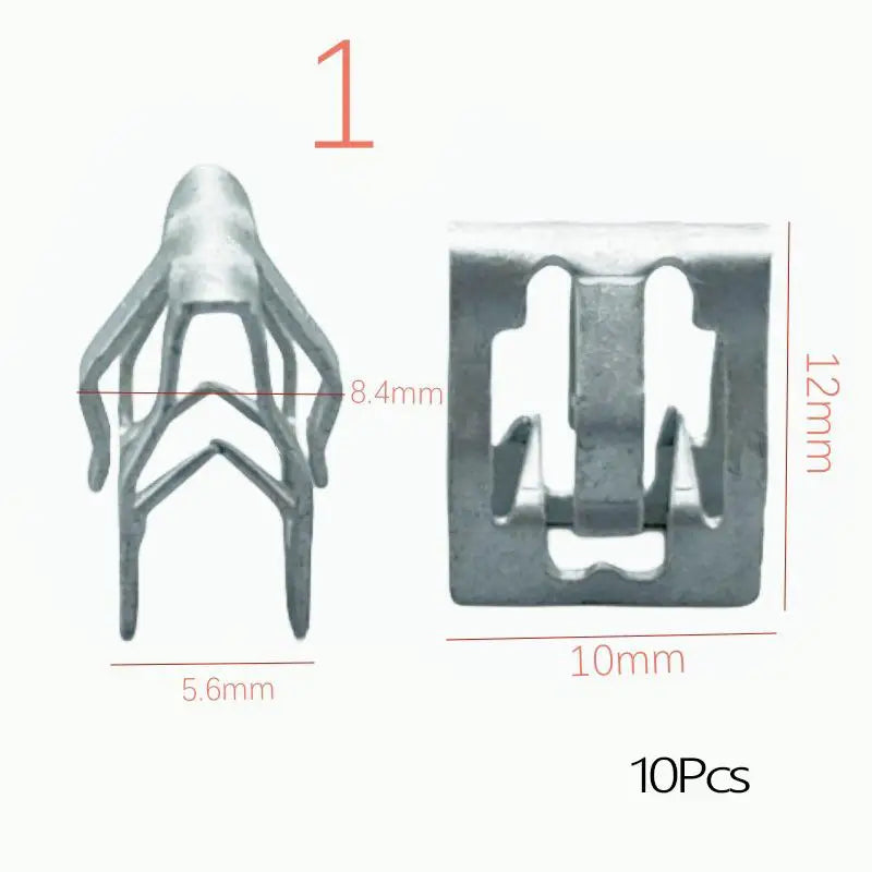 A diagram showing a metal dashboard retainer clip and a rectangular clip, labeled with dimensions and quantity.