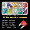 Assortment kit of 50 small size fuses in various colors and amperage ratings