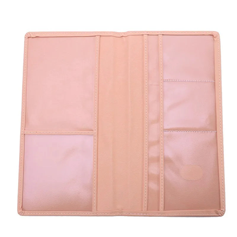 A light pink PU leather document organizer featuring multiple pockets for storing licenses and documents.