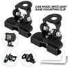 Car hood spotlight base mounting clip and related brackets for universal LED light bars