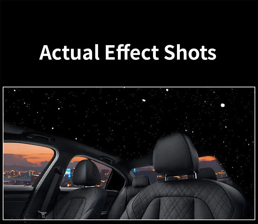 Innenaufnahme eines Autos mit projizierten Effekte auf Sitz und Armaturenbrett.